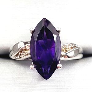 Genuine Marquise Purple Amethyst 925 Sterling Silver Vintage Ring